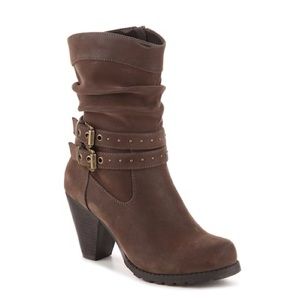 NEW Mid-Calf Studded Heeled Boots Taupe Size 8.5